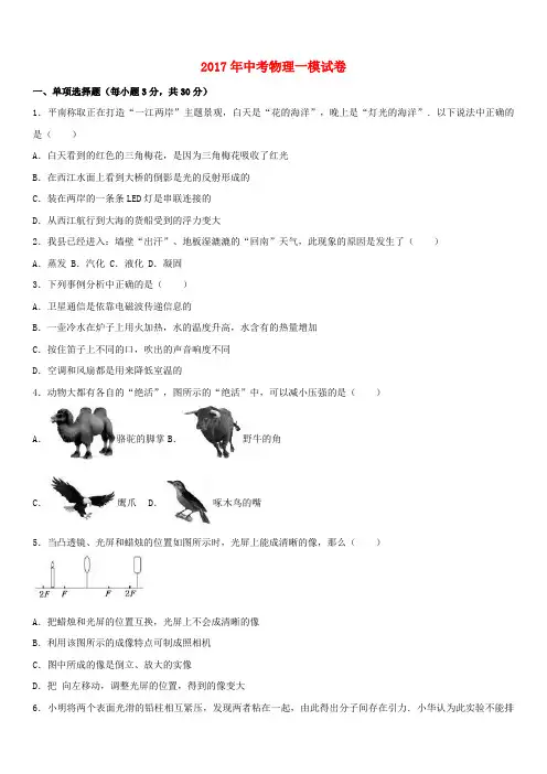 2017年中考物理一模试卷(含答案)
