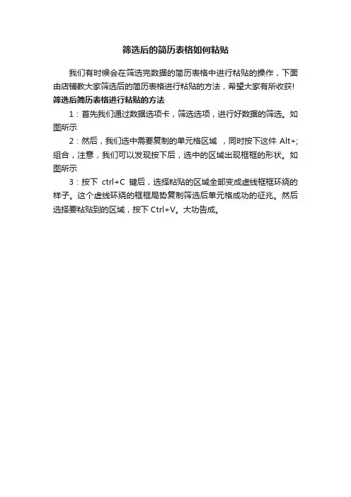 筛选后的简历表格如何粘贴