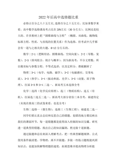 2022年后高中选修题比重
