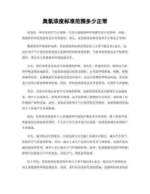 臭氧浓度标准范围多少正常