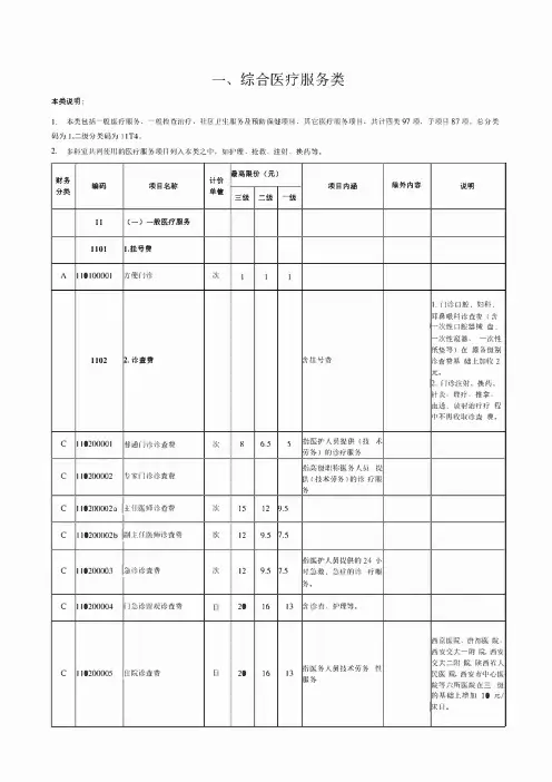 最新陕西省医疗服务项目价格2021(完整版)