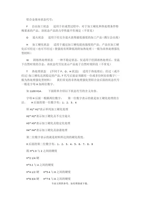 铝合金基本状态代号