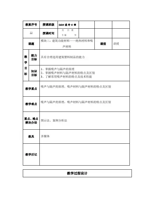 精品建筑教案：绝热材料与吸声材料