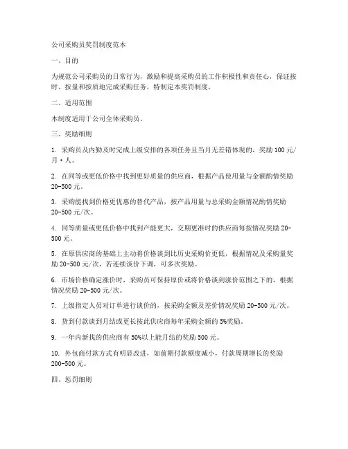 公司采购员奖罚制度范本