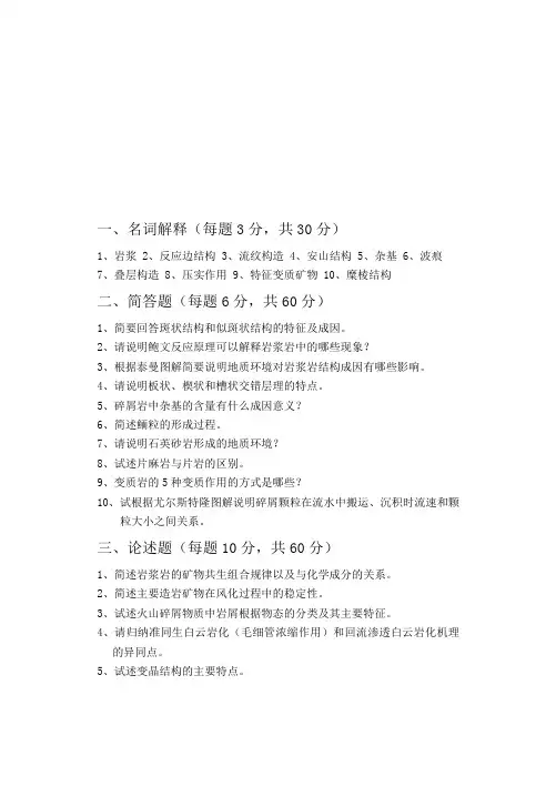 山东科技大学岩石学考研真题2017—2019年
