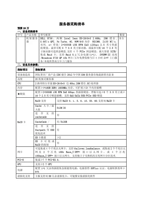 服务器采购清单