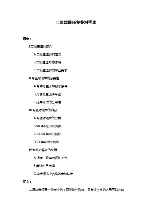 二级建造师专业对照表