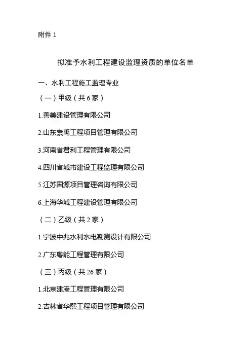 2020年拟准予水利工程建设监理资质的单位名单