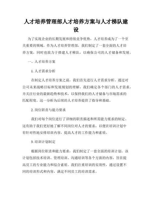 人才培养管理部人才培养方案与人才梯队建设