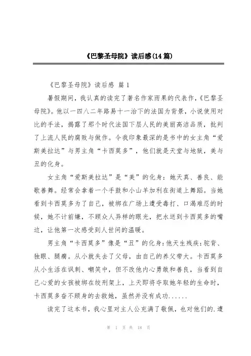 《巴黎圣母院》读后感(14篇)