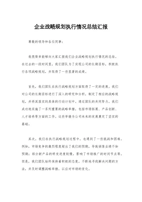 企业战略规划执行情况总结汇报