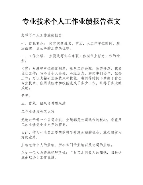 专业技术个人工作业绩报告范文