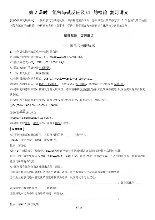 《氯气与碱反应及Cl-的检验》复习讲义(教师版)