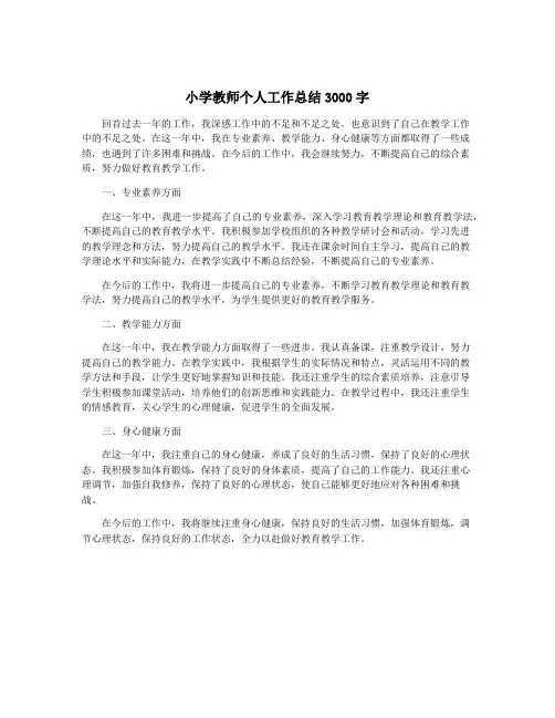 小学教师个人工作总结3000字