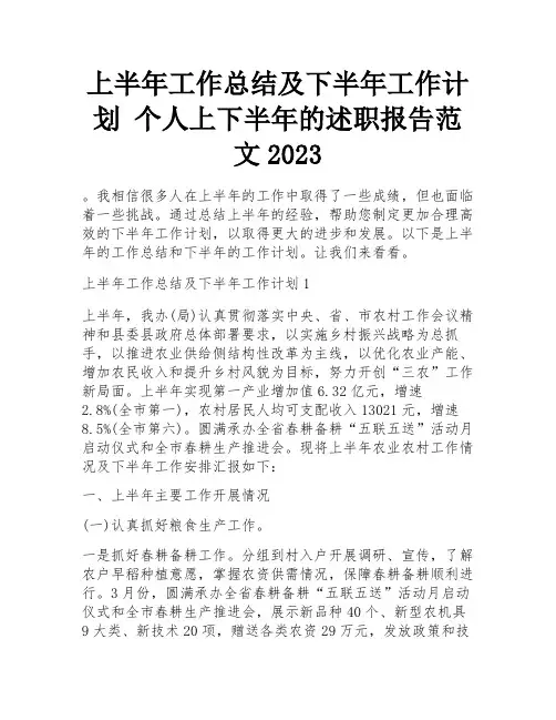 上半年工作总结及下半年工作计划 个人上下半年的述职报告范文2023