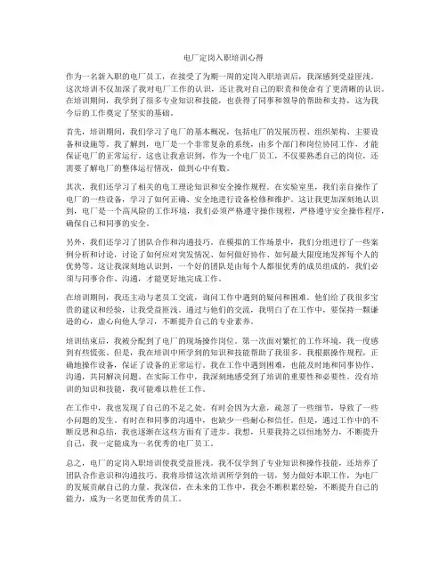 电厂定岗入职培训心得