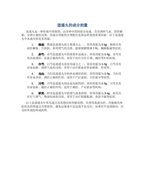 逍遥丸的成分剂量