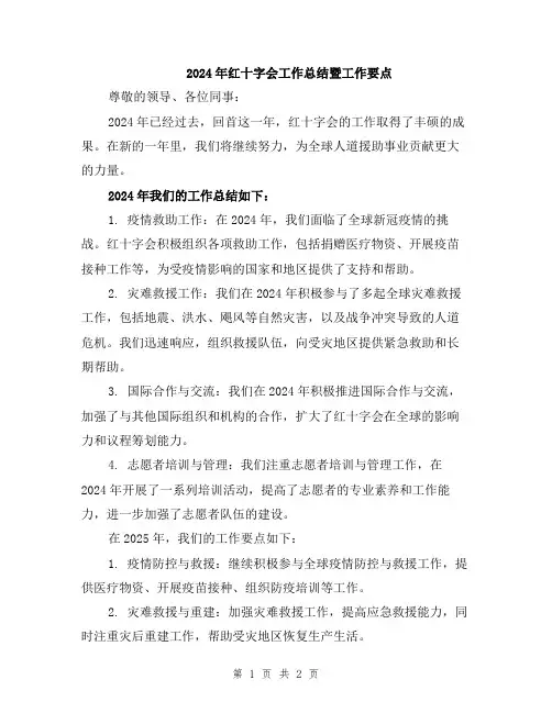 2024年红十字会工作总结暨工作要点