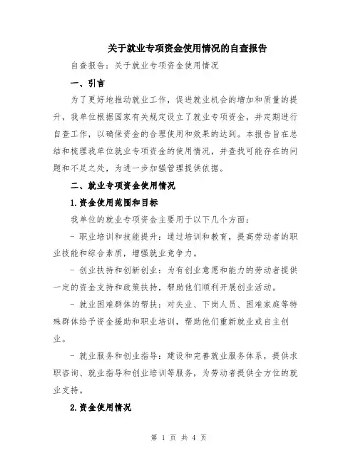 关于就业专项资金使用情况的自查报告