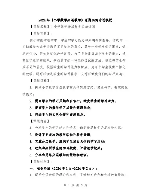 2024年《小学数学分层教学》课题实施计划模板