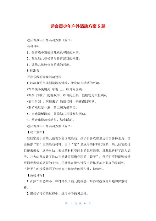 适合青少年户外活动方案5篇