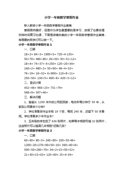 小学一年级数学寒假作业