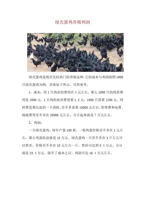 绿壳蛋鸡养殖利润