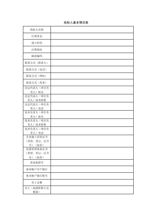 投标人基本情况表