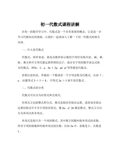 初一代数式课程讲解
