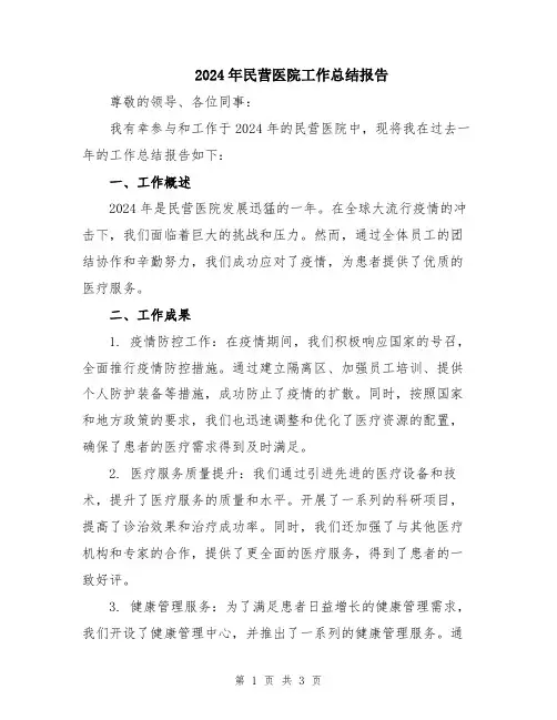 2024年民营医院工作总结报告
