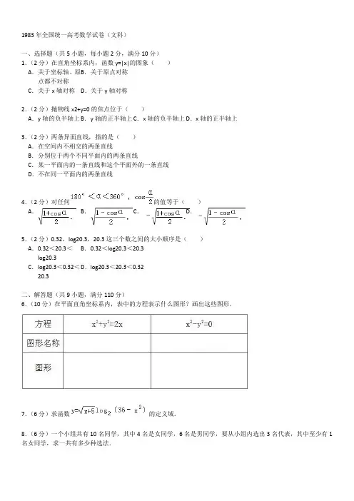 1983年全国统一高考数学试卷(文科)