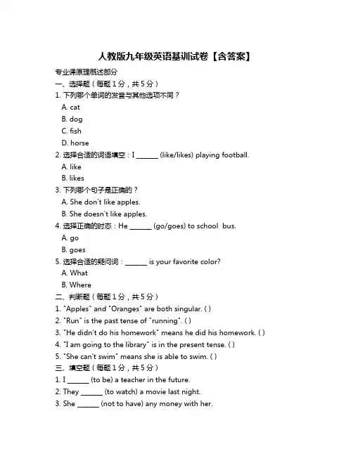 人教版九年级英语基训试卷【含答案】
