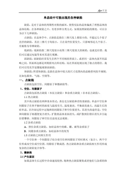 单晶硅中可能出现的各种缺陷
