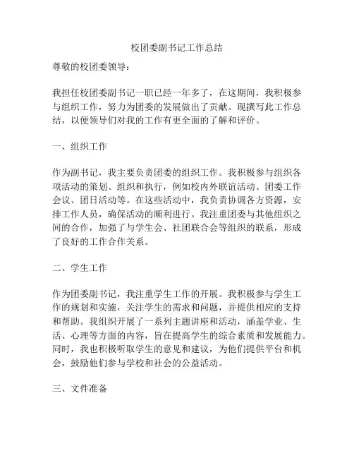 校团委副书记工作总结