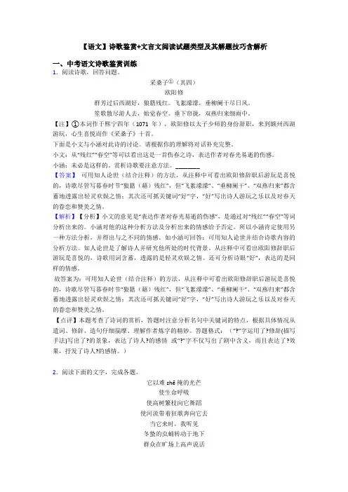 【语文】诗歌鉴赏+文言文阅读试题类型及其解题技巧含解析
