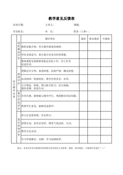 教学意见反馈表5份