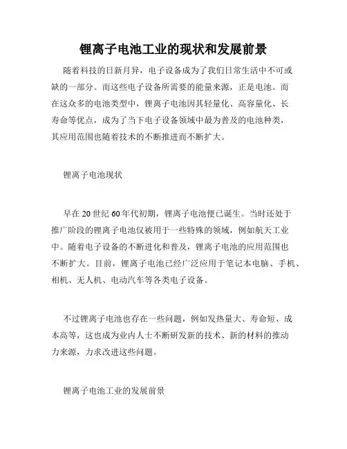 锂离子电池工业的现状和发展前景