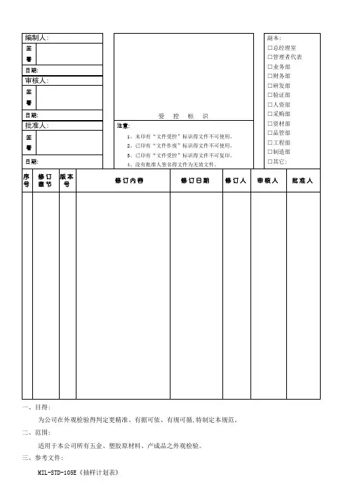 外观检验标准
