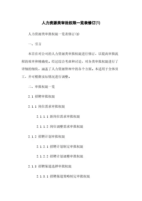 人力资源类审批权限一览表修订(1)