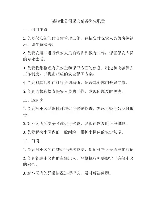 某物业公司保安部各岗位职责