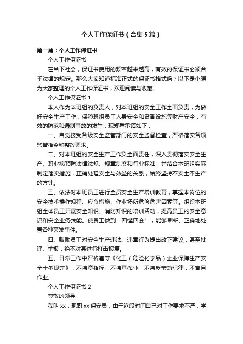 个人工作保证书（合集5篇）
