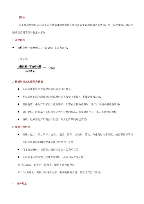 羽绒服成衣检验验收标准