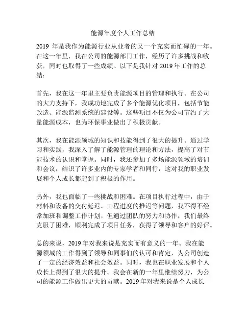 能源年度个人工作总结