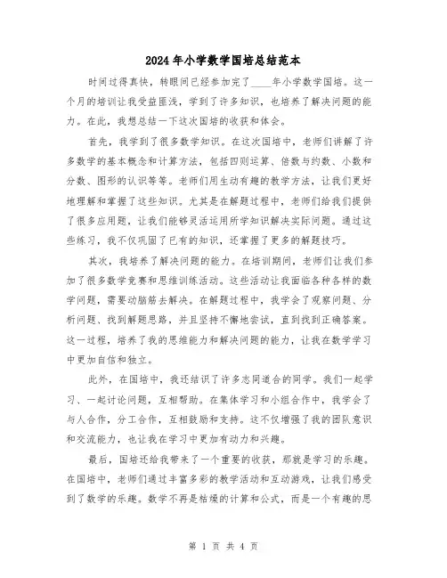 2024年小学数学国培总结范本(3篇)