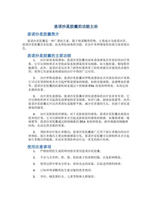 恩诺沙星胶囊的功能主治
