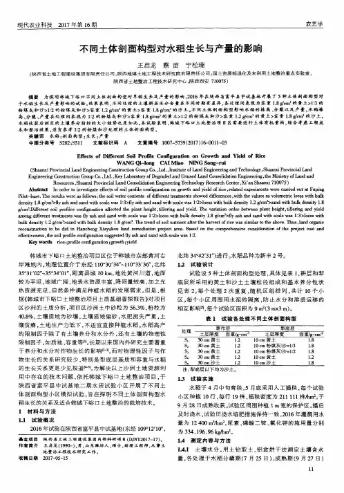 不同土体剖面构型对水稻生长与产量的影响