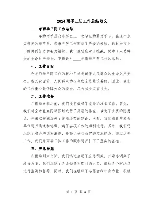 2024雨季三防工作总结范文