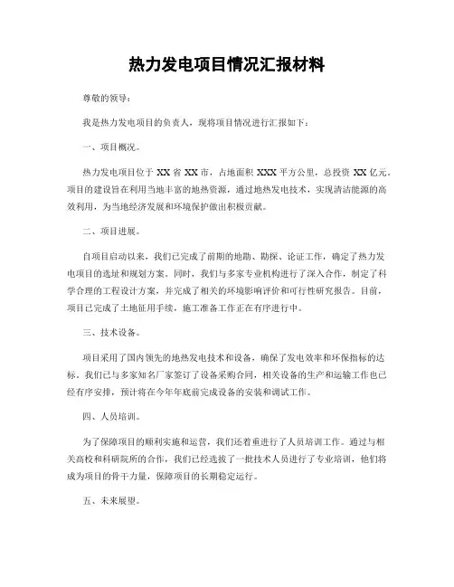 热力发电项目情况汇报材料