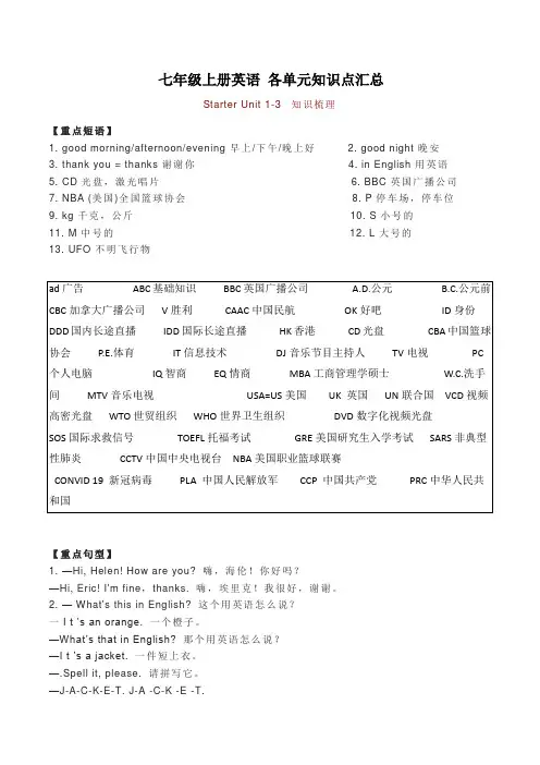 新人教版7年级英语上册知识点总结