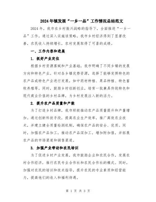 2024年镇发展“一乡一品”工作情况总结范文